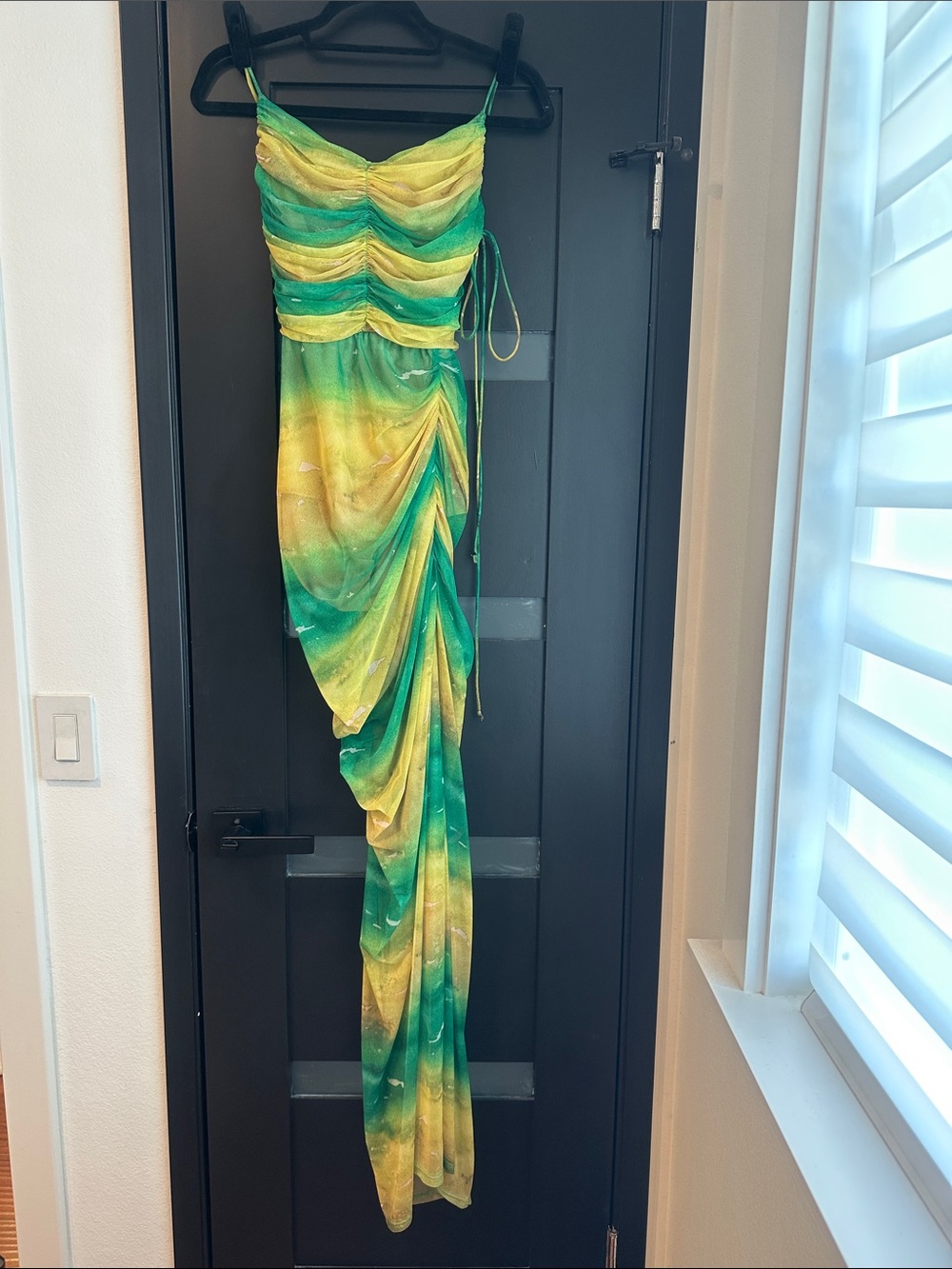 Ruched Green & Yellow Ombre Maxi Dress